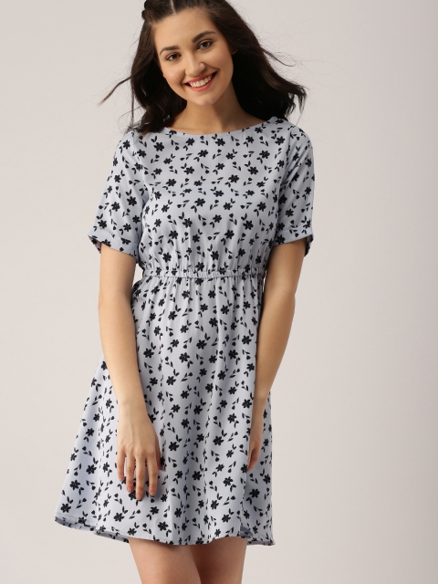 

DressBerry Women Blue Printed Fit & Flare Dress