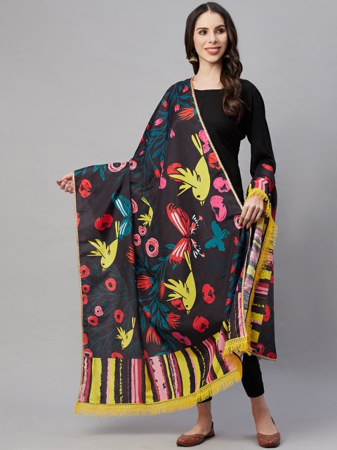 

YELLOW PARROT Black & Yellow Ethnic Motifs Printed Dupatta