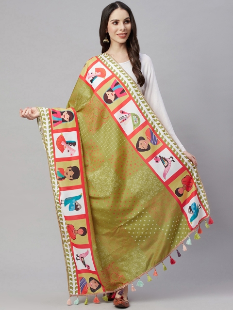 

YELLOW PARROT Olive Green & Multicoloured Ethnic Motifs Printed Dupatta