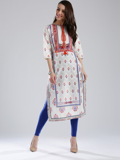 

W Women Off-White & Red Printed Straight Kurta