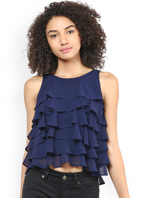 

Harpa Navy Layered Crop Top, Navy blue