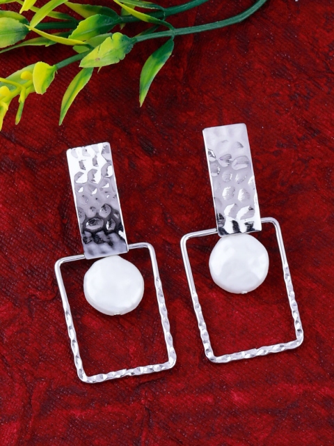 

Silver Shine White Contemporary Drop Earrings