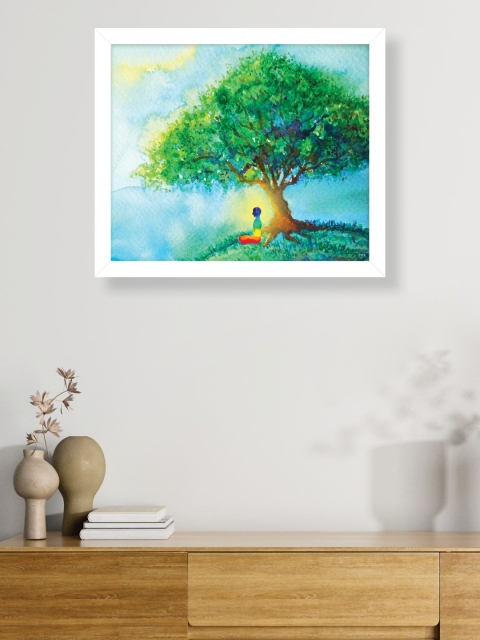 

nest ART Blue & Green Yoga Under Tree Framed Abstract Wall Painting