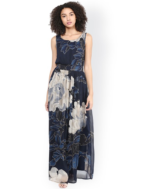 

Harpa Women Navy Printed Maxi Dress, Navy blue
