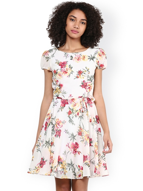 

Harpa Women White Printed Fit & Flare Dress