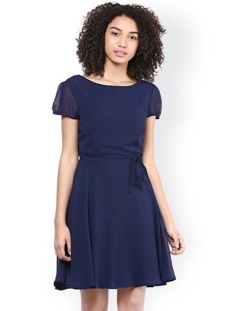 

Harpa Women Navy Solid Fit & Flare Dress, Navy blue