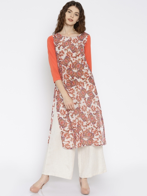 

Melange by Lifestyle Women Off-White & Pink Printed Kurta