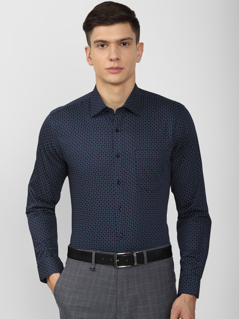 

Van Heusen Men Navy Blue Slim Fit Printed Pure Cotton Formal Shirt