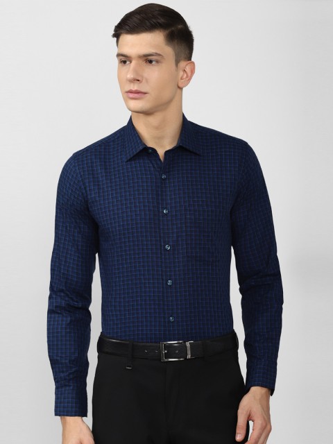 

Van Heusen Men Navy Blue Slim Fit Checked 100% Cotton Formal Shirt