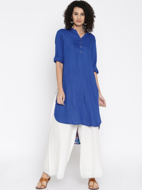 

Melange by Lifestyle Blue Printed High-Low Kurta