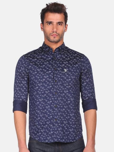 

U S Polo Assn Men Blue Floral Printed Casual Shirt