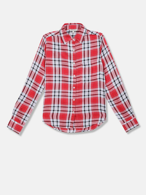 

Aeropostale Women Red Tartan Checks Checked Casual Shirt