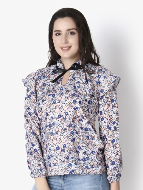

GRECIILOOKS Multicoloured Floral Print Tie-Up Neck Top, Multi