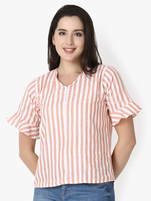 

GRECIILOOKS Orange Striped Extended Sleeves Top