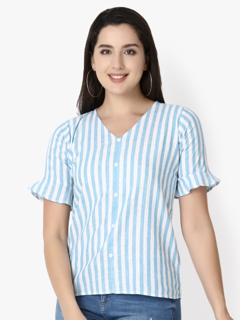 

GRECIILOOKS Turquoise Blue Striped Top