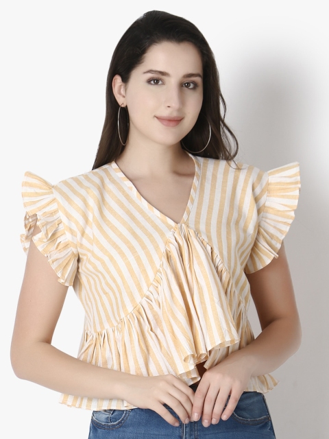 

GRECIILOOKS Yellow Striped Top