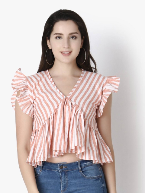 

GRECIILOOKS Orange Striped Wrap Top