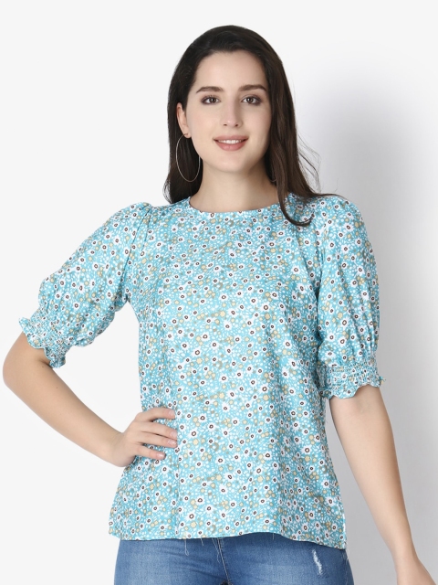 

GRECIILOOKS Blue Floral Print Top