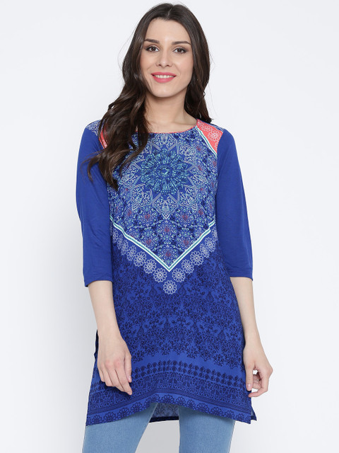 

AURELIA Women Blue Printed Straight Kurta