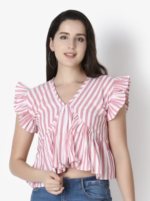 

GRECIILOOKS Pink Striped Wrap Top
