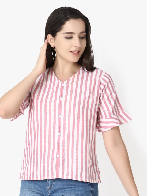 

GRECIILOOKS Pink Striped Shirt Style Top