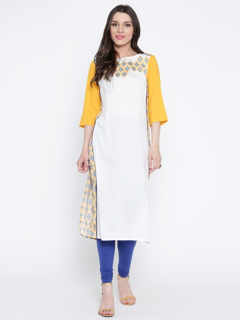 

AURELIA Women White Printed Straight Kurta