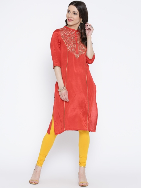 

AURELIA Women Red Yoke Design Straight Kurta