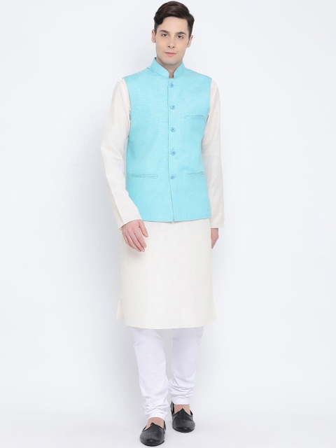 

NAMASKAR Men Cream-Coloured Layered Pure Cotton Kurta with Pyjamas