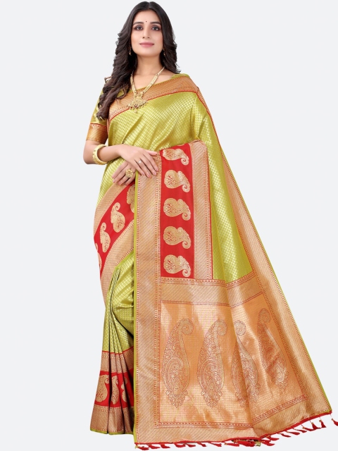 

Satrani Green & Red Floral Zari Silk Blend Saree