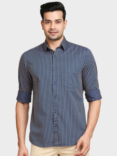 

ColorPlus Men Blue & Yellow Plus Size Tailored Fit Striped Casual Shirt