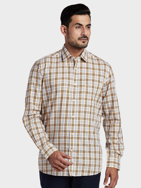 

ColorPlus Men Plus Size Orange Tailored Fit Checked Cotton Casual Shirt