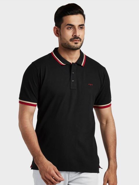 

ColorPlus Men Black Plus Size Polo Collar T-shirt