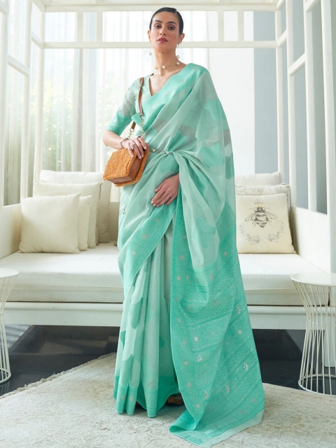 

Saree mall Sea Green Woven Design Linen Blend Banarasi Sarees