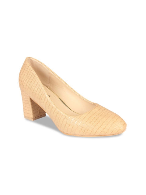 

Flat n Heels Women Beige Textured Block Pumps