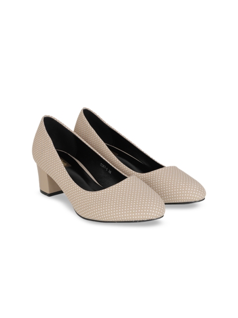 

Flat n Heels Women Beige Printed Block Pumps