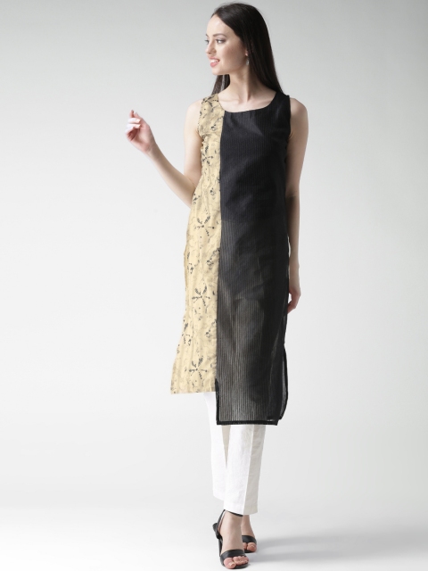 

GERUA Women Black & Beige Printed Straight Kurta