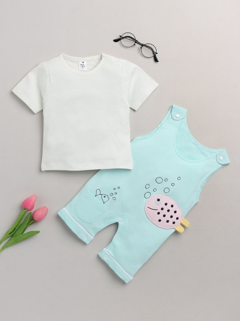 

BRATS AND DOLLS Infant Boys Green & White Printed Dungarees