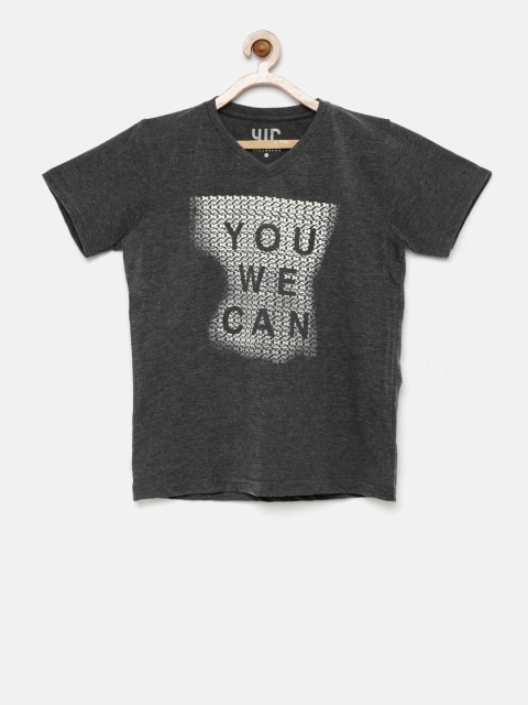 

YWC Boys Charcoal Grey Printed V-Neck T-shirt