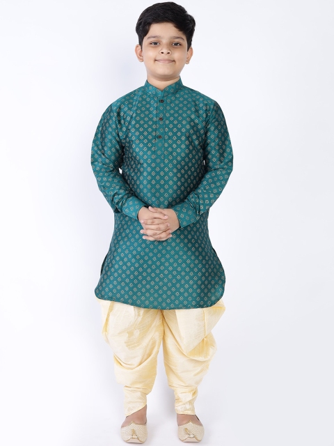 

NAMASKAR Boys Green Geometric Thread Work Kurta