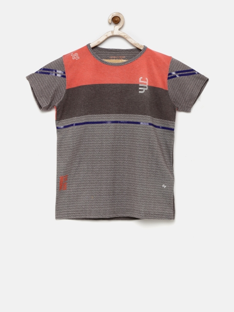 

YWC Boys Grey & Orange Printed Round Neck T-shirt
