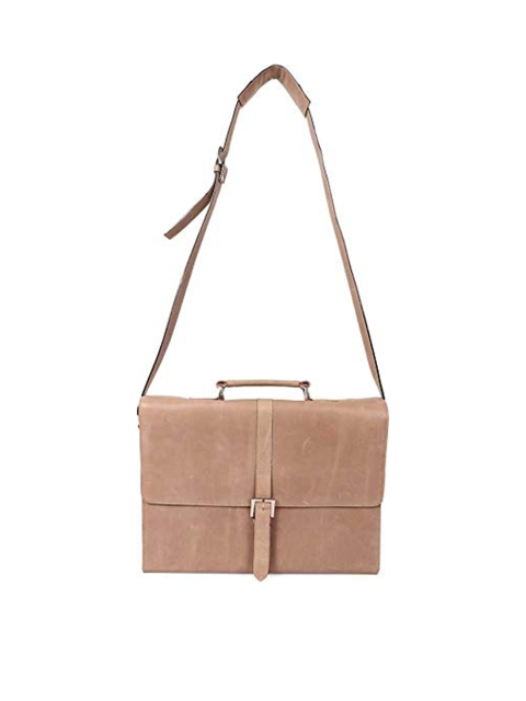 

Tortoise Men Beige Leather Laptop Bag