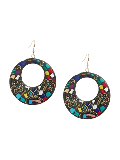 

Bamboo Tree Jewels Gold-Toned Brass Plated Circular Drop Earrings