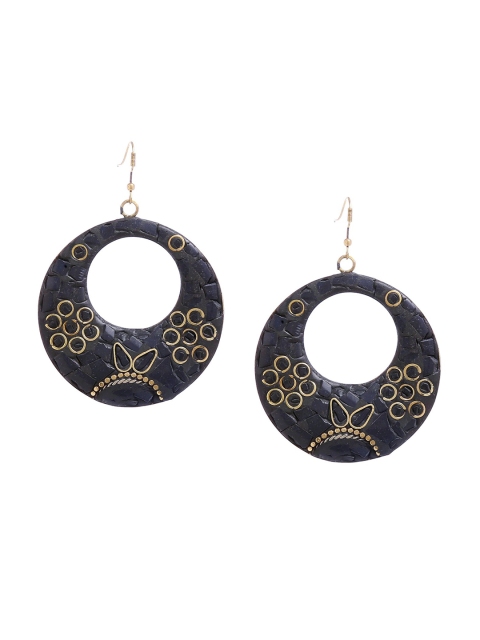 

Bamboo Tree Jewels Gold-Toned & Black Circular Drop Earrings