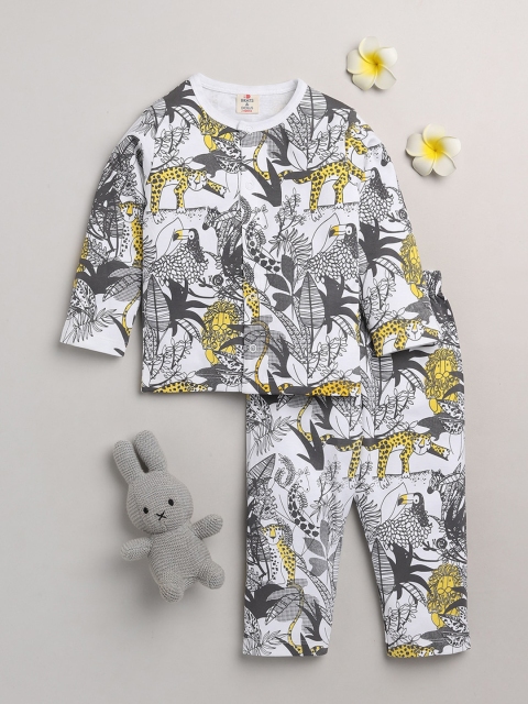 

BRATS AND DOLLS Boys Yellow & White Printed Pure Cotton Night Suit