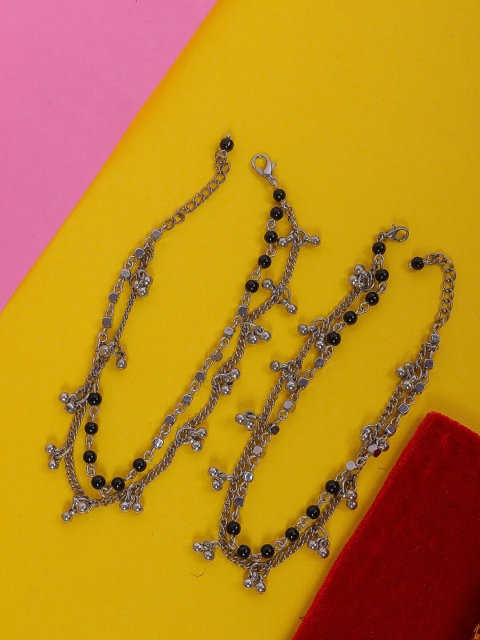 

DIVA WALK Silver -Plated Silver Beaded Multi Layered Anklet