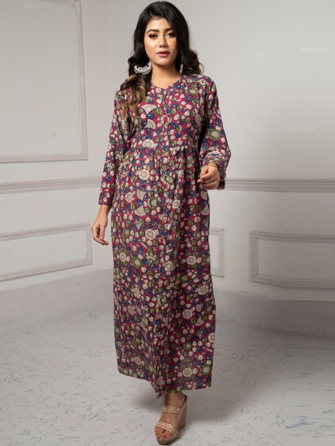

Unnati Silks Women Pink Floral Printed Flared Sleeves Mirror Work Floral Handloom Kurta