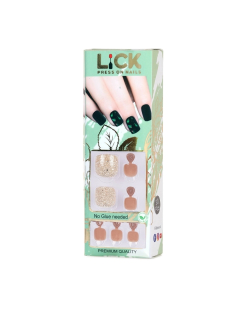 

LICK 26 Pcs Artificial Reusable Fake False Acrylic Toe Nails Set Nails Extension, Nude