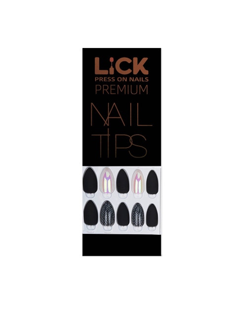 

LICK 28 Pcs Acrylic Nails Set Reusable Artificial Fake False Nails Extension Kit, Black