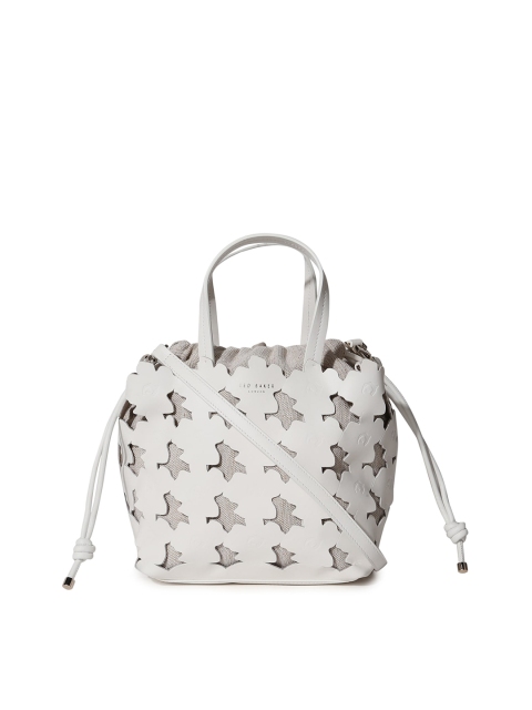 

Ted Baker Cream-Coloured Textured Leather Shopper Handheld Bag with Cut Work