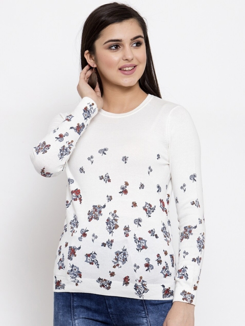 

KLOTTHE Women White & Grey Floral Printed Pullover